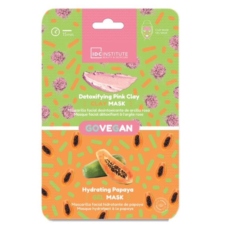 Mascarilla Dúo Arcilla Rosa y Papaya, para pieles apagadas: Desintoxica e ilumina + Nutre e hidrata-IDC-85106-IDC INSTITUTE