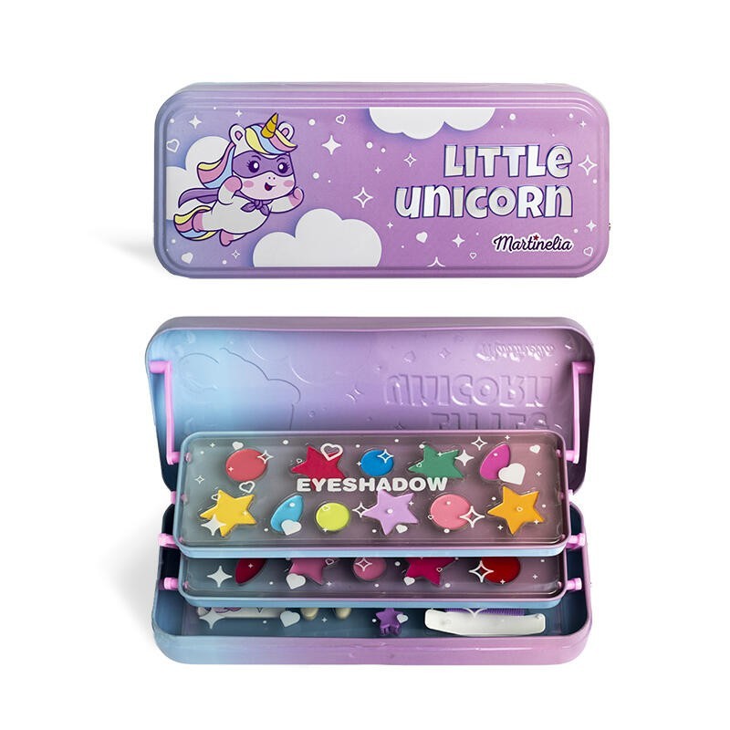 Estuche metálico 3 niveles maquillaje infantil unicornio-CMA-12022-MARTINELIA