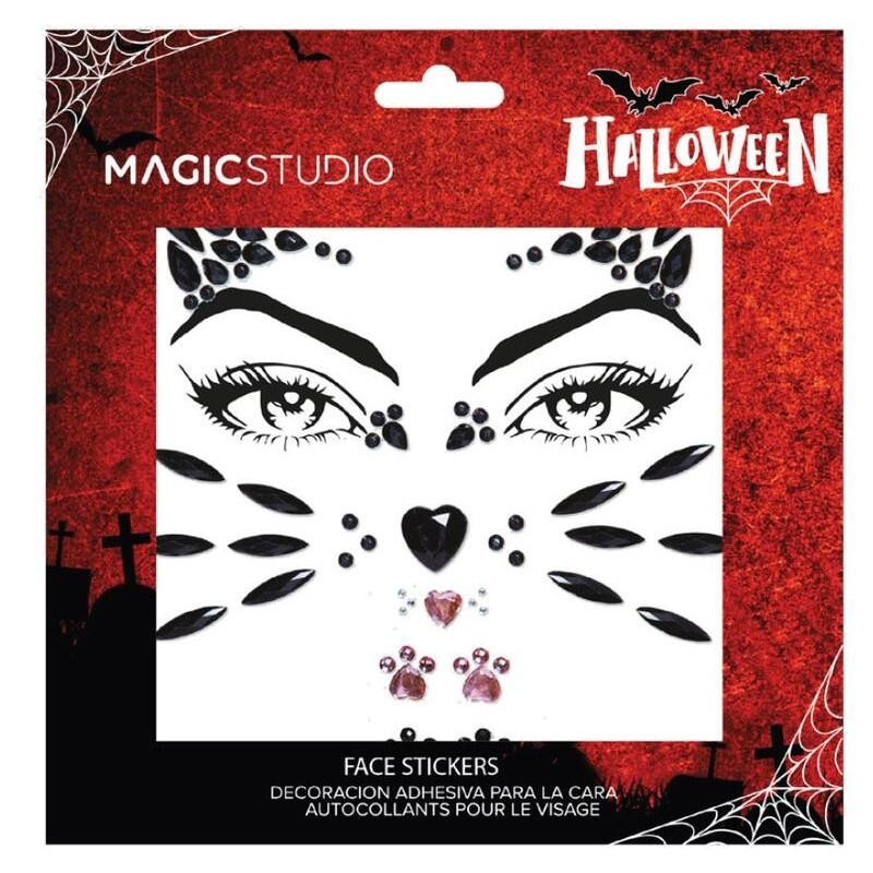 Decoración adhesiva para cara felina halloween-MS-85122-MAGIC STUDIO