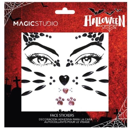 Decoración adhesiva para cara felina halloween-MS-85122-MAGIC STUDIO