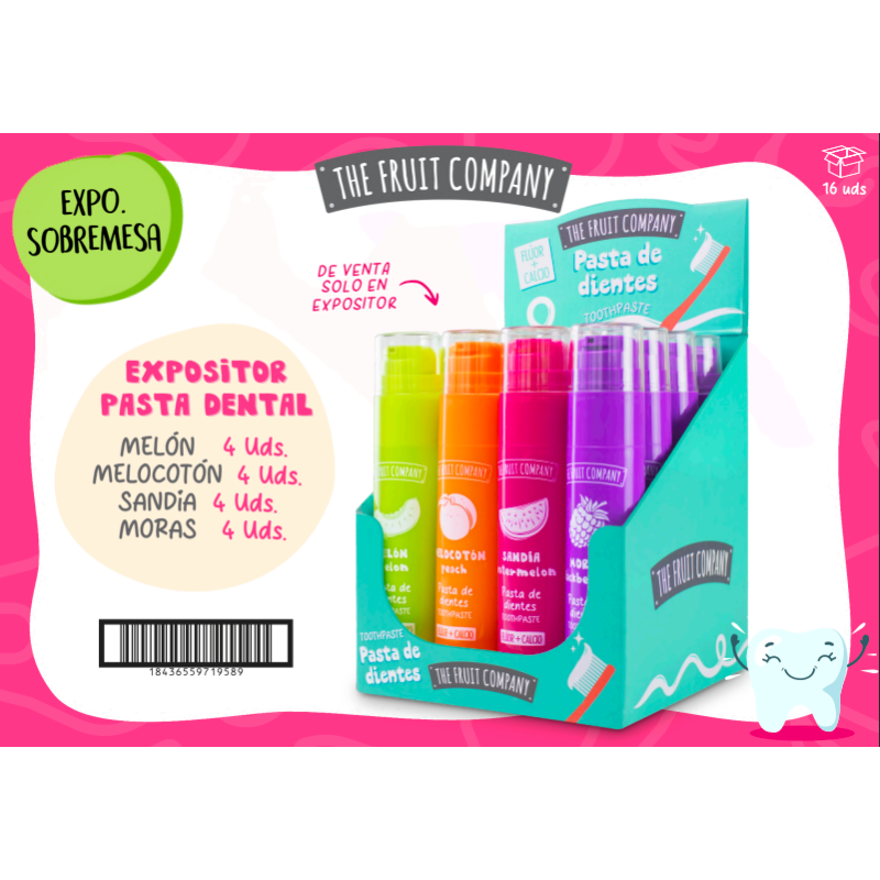 Expositor sobremesa 16 pastas dentales de sabores surtidos Fluor+Calcio-CTFC-25840000-The Fruit Company