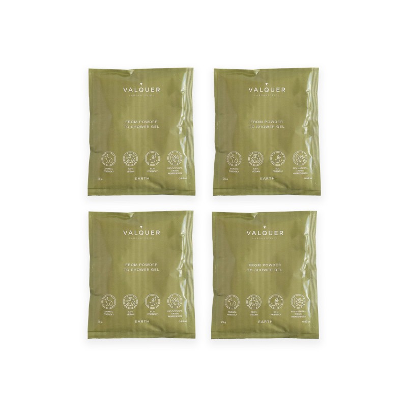 Pack 4 sobres earth de 25 gr - valquer shake - gel de baño sostenible-VAL-12114-valquer