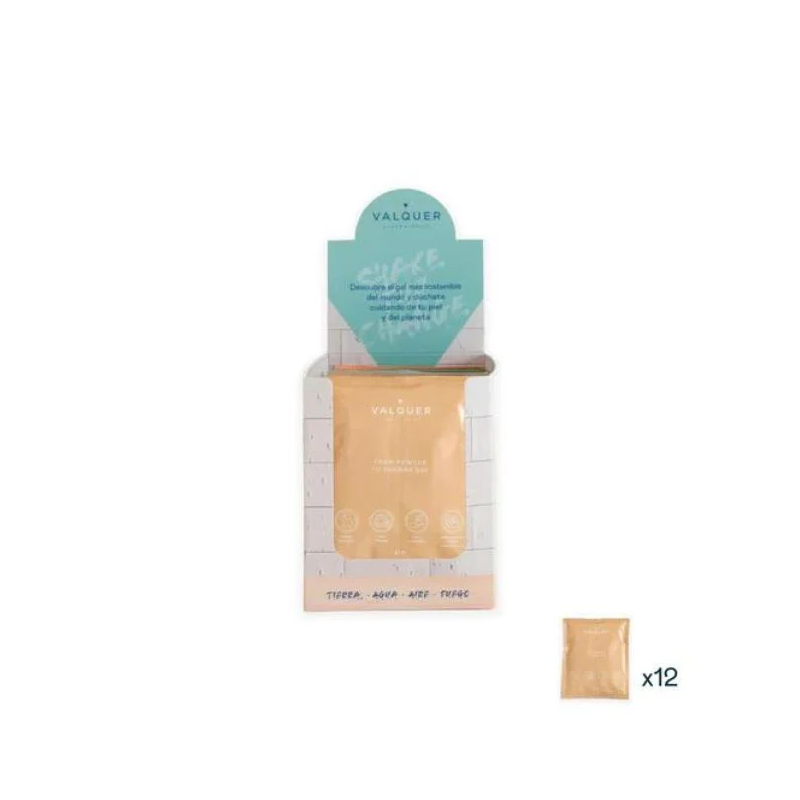 Expositor con 12 sobres air de 25 gr - valquer shake - gel de baño sostenible-VAL-12124-valquer