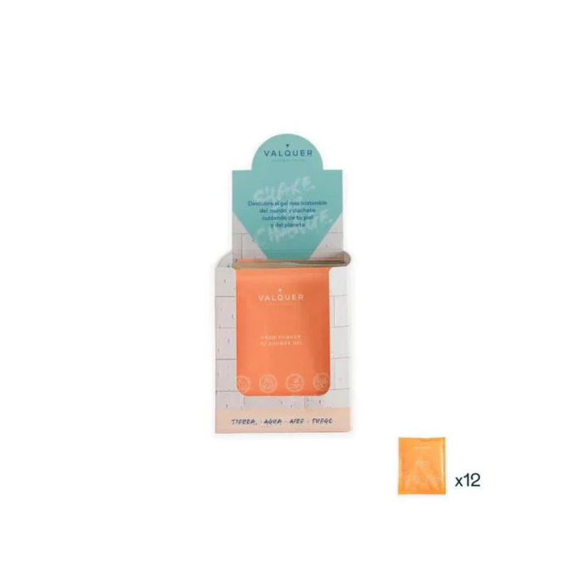 Expositor con 12 sobres fire de 25 gr - valquer shake - gel de baño sostenible-VAL-12125-valquer