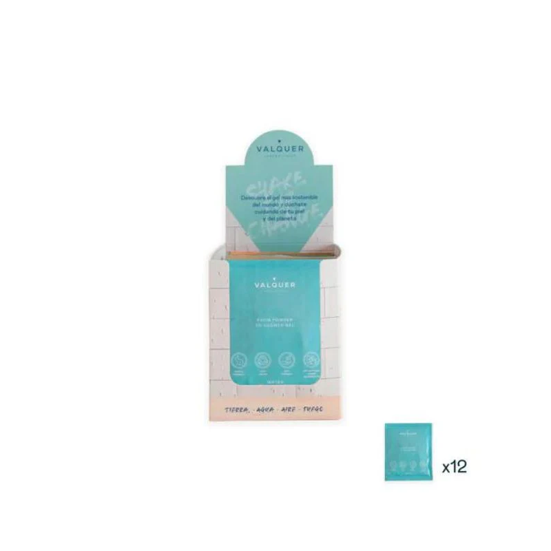 Expositor con 12 sobres water de 25 gr - valquer shake - gel de baño sostenible-VAL-12123-valquer
