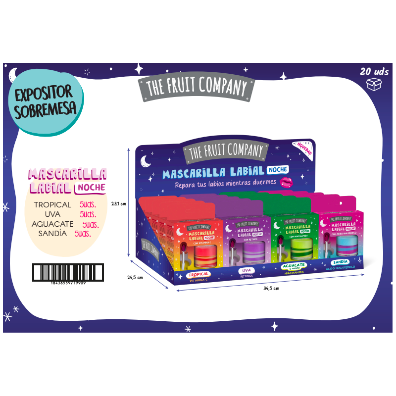 Expositor sobremesa 20 uds mascarillas labiales noche sabores surtidos-CTFC-25850000-The Fruit Company