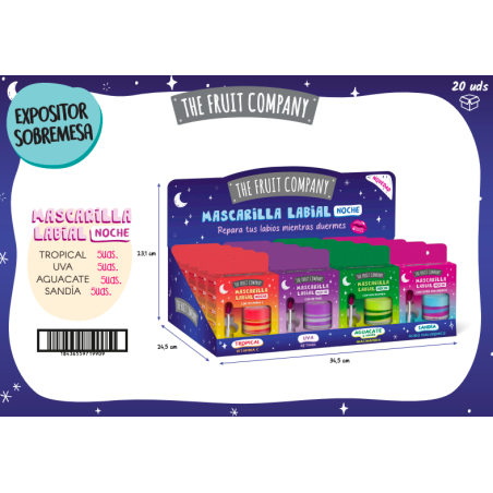 Expositor sobremesa 20 uds mascarillas labiales noche sabores surtidos-CTFC-25850000-The Fruit Company