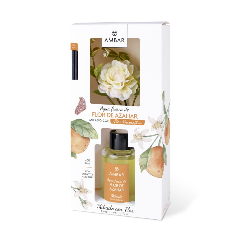Mikado aguas frescas de flor de azahar  rosa c/ flores decorativas 75 ml-AMB-10550201-ambar