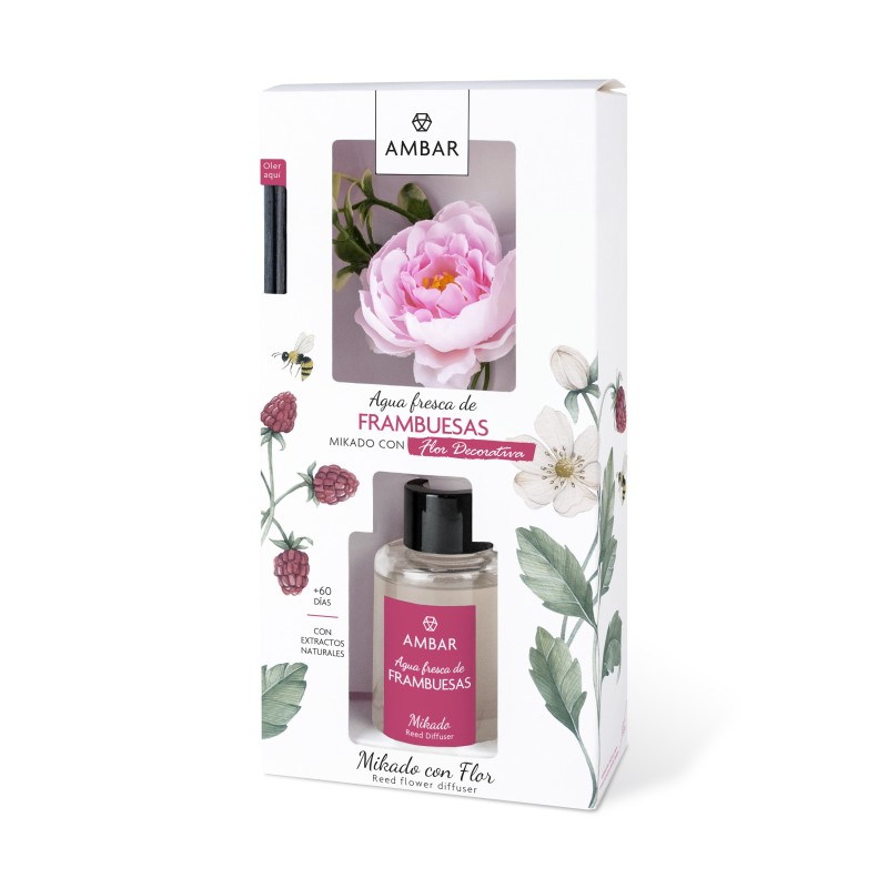 Mikado aguas frescas de frambuesas  rosa c/ flores decorativas 75ml-AMB-10550285-ambar