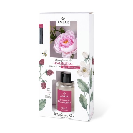 Mikado aguas frescas de frambuesas  rosa c/ flores decorativas 75ml-AMB-10550285-ambar