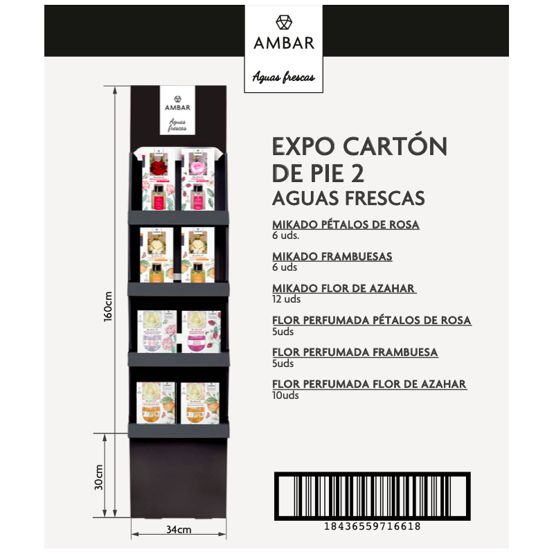 Expositorsitor pie cartón aguas frescas - mikado con flor deco + flor difusora-AMB-25550001-ambar