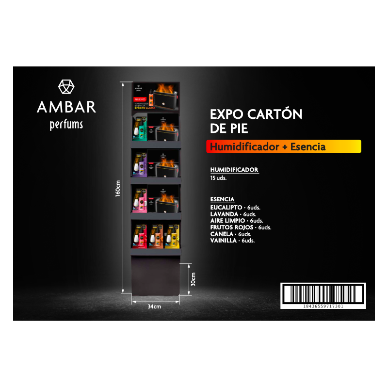 Expositor pie carton (humidificador flame + 36 esencias)-AMB-25040301-ambar
