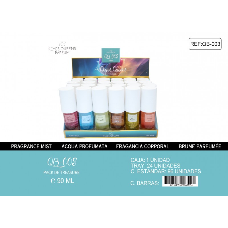 Surtido 24 brumas corporales Treasure 90 ml -RQ-QB-003P-Reyes Queens