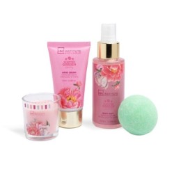 Pack regalo 4 piezas en caja: bruma corporal-crema de manos-bomba de baño y vela scented garden i-CIDC-42242-IDC Institute