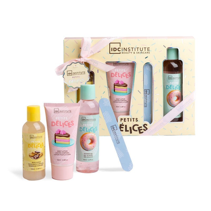 Pack regalo 4 piezas en caja: gel de ducha-loción corporal-exfoliante corporal y 1 lima de uñas p-IDC-42203-IDC Institute