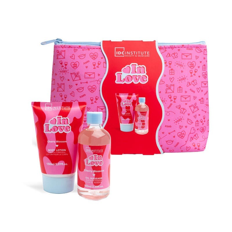 Pack regalo 2 piezas en neceser: loción corporal-aceite para masages y neceser in love idc instit-IDC-42214-IDC Institute