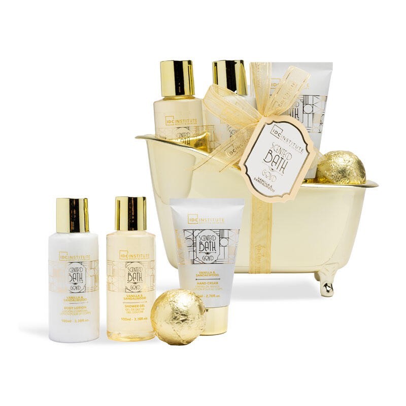 Pack regalo 4 piezas:gel de ducha-loción corporal-crema de manos y bomba de baño bath gold  idc i-IDC-42255-IDC Institute