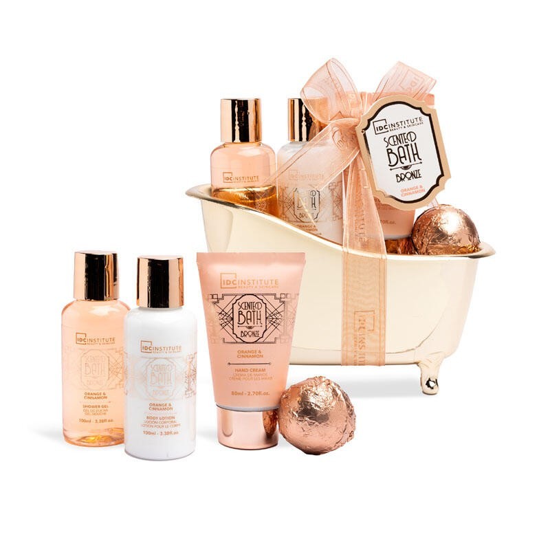 Pack regalo en bañera:gel de ducha-loción corporal-crema de manos y bomba de baño bath bronze idc-IDC-42266-IDC Institute
