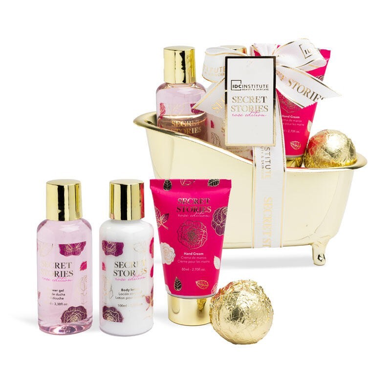 Pack regalo 4 piezas en bañerita: gel de ducha-loción corporal-crema de manos y  bomba de baño se-IDC-42291-IDC Institute