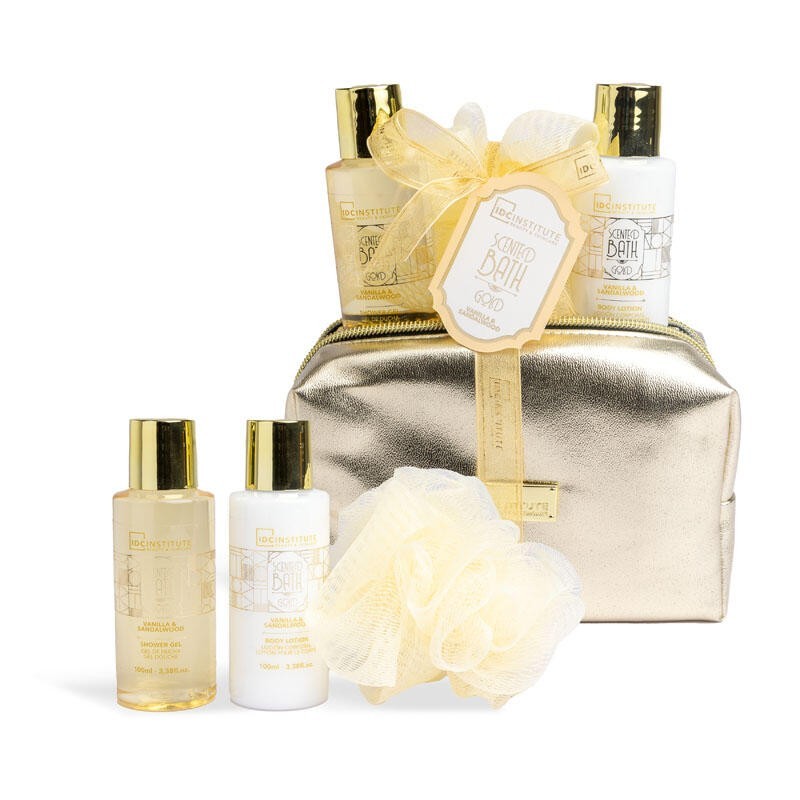 Pack regalo 4 piezas en neceser: gel de ducha-loción corporal y esponja bath gold  idc institute-IDC-42260-IDC Institute