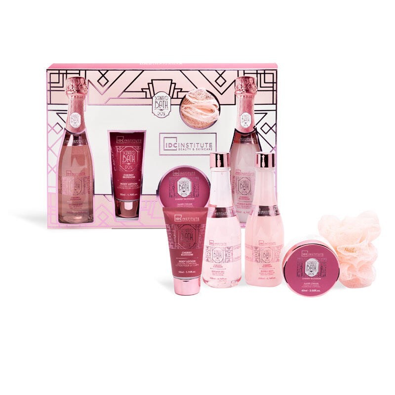 Pack regalo en caja:gel de ducha-baño de burbujas-crema de manos-loción corporal y esponja bath r-IDC-42285-IDC Institute