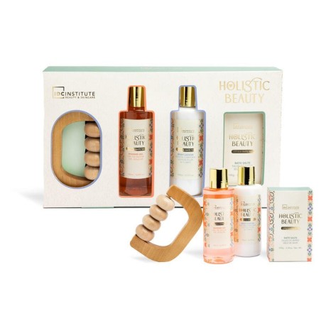 Pack regalo 4 piezas en caja: gel de ducha-loción corporal-sales de ducha y masageador de madera -IDC-42221-IDC Institute