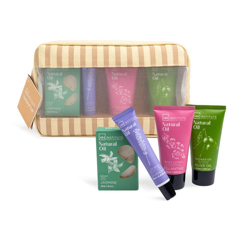 Pack regalo 4 piezas en neceser body on de go: jabón-gel de ducha-loción corporal y bálsamo labia-IDC-42227-IDC Institute