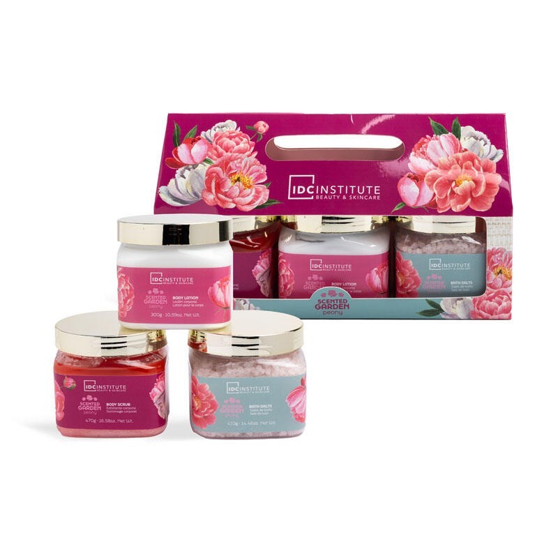 Pack regalo cuidado completo: exfoliante corporal-sales de baño y loción corporal scented garden -IDC-42247-IDC Institute