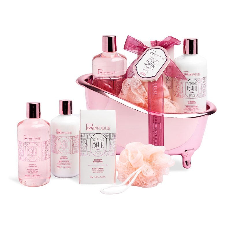 Pack regalo en bañera: gel de ducha-loción corporal-sales de baño y esponja bath rose idc institu-IDC-42282-IDC Institute