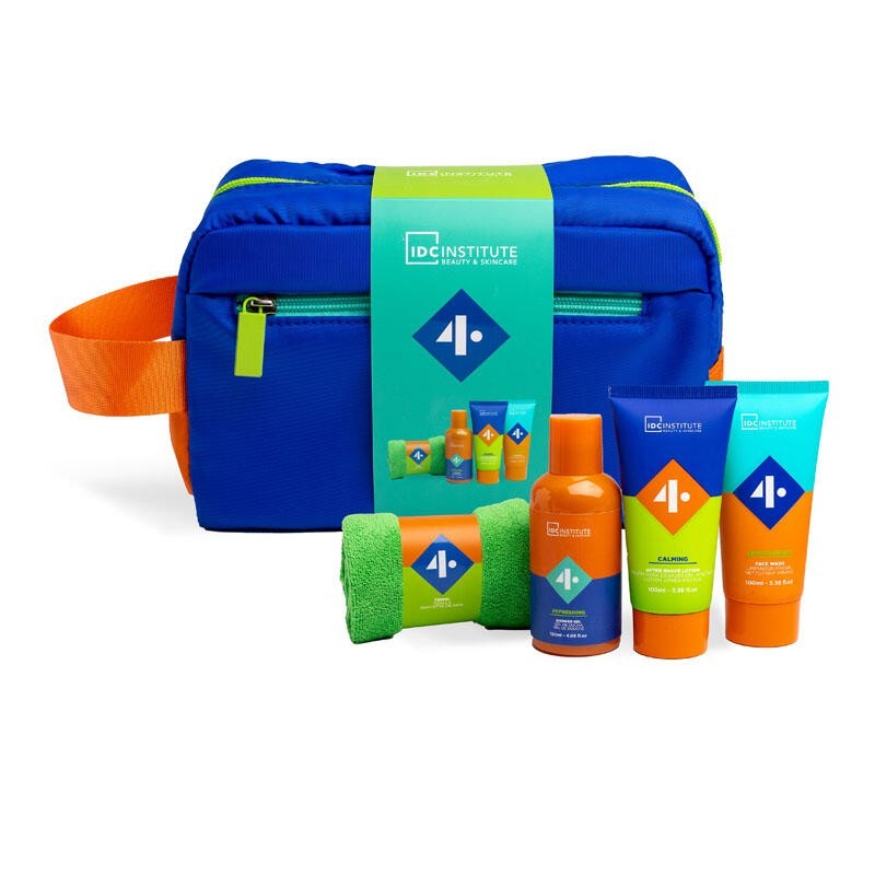 Pack regalo 4 piezas hombre en neceser: gel de ducha-limpiador facial-crema para despues del afei-IDC-42301-IDC Institute