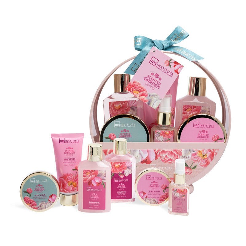 Pack regalo en cesta: gel de ducha-baño de burbujas-loción corporal-exfoliante corporal-manteca c-IDC-42249-IDC Institute