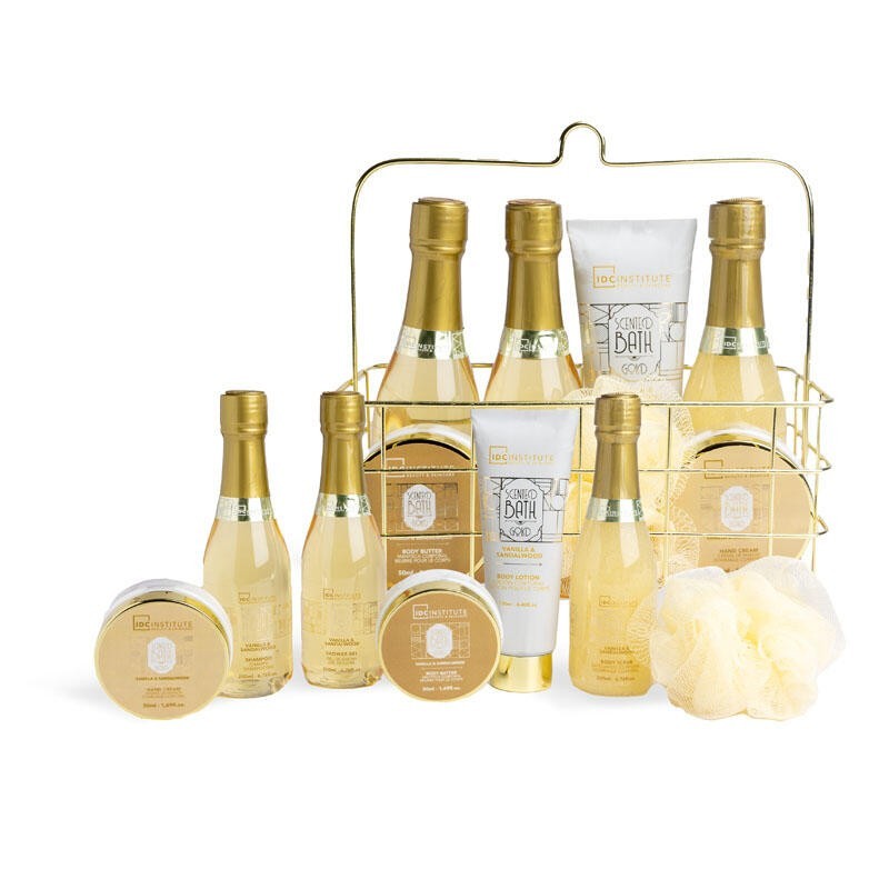 Pack regalo en cesta: gel de ducha-champú-exfoliante corporal-loción corporal-crema de manos-mant-IDC-42286-IDC Institute