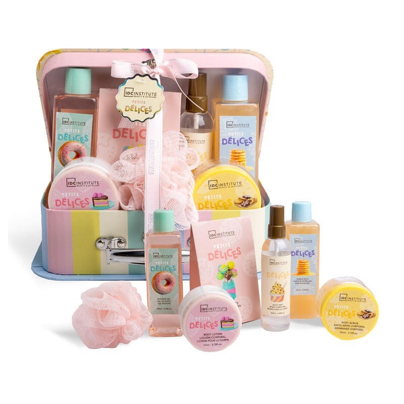 Pack regalo 7 piezas en caja metálica: gel de ducha-baño de burbujas-sales de baño-bruma corporal-IDC-42206-IDC Institute