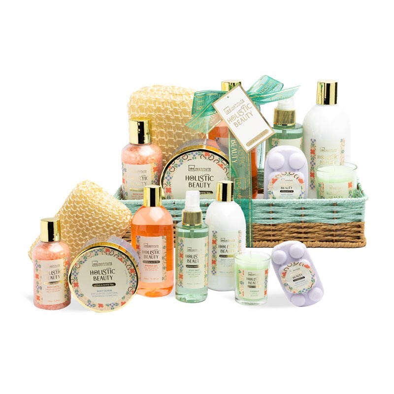 Pack regalo en cesta: gel de ducha-loción corporal-exfoliante corporal-bruma corporal-sales de ba-IDC-42223-IDC Institute