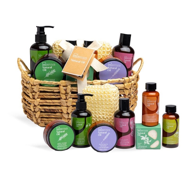 Pack regalo 8 piezas en cesta: gel de ducha-loción corporal-sales de baño-jabón de ducha-champú-a-IDC-42230-IDC Institute