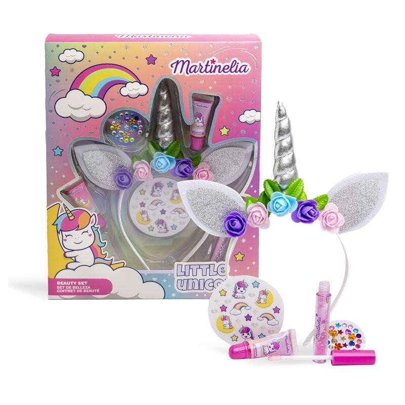 Caja belleza infantil: diadema de unicornio-3 glosses-stickers y stickers de gemas little unicorn-MA-85498-Martinelia