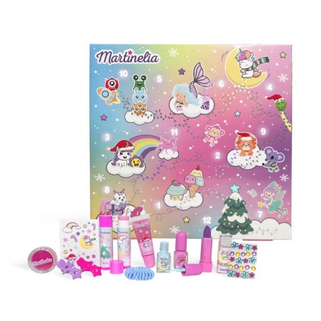 Calendario de adviento infantil 12 días: 2 bálsamo labiales-coletero-stickers-pintalabios-2 ganch-MA-90277-Martinelia