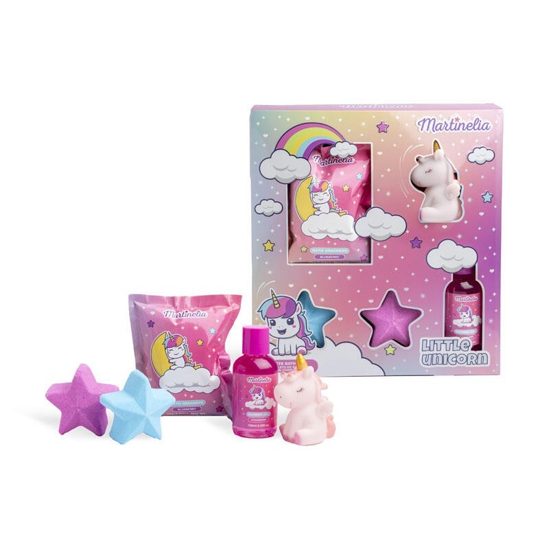 Set de baño infantil: 2 bombas de baño-crackers-juguete de unicornio con spray y gel de ducha lit-MA-85496-Martinelia