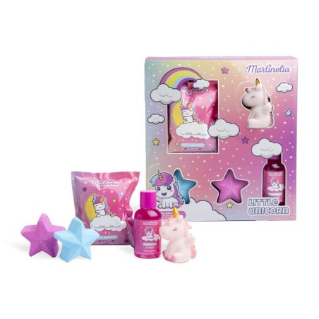 Set de baño infantil: 2 bombas de baño-crackers-juguete de unicornio con spray y gel de ducha lit-MA-85496-Martinelia
