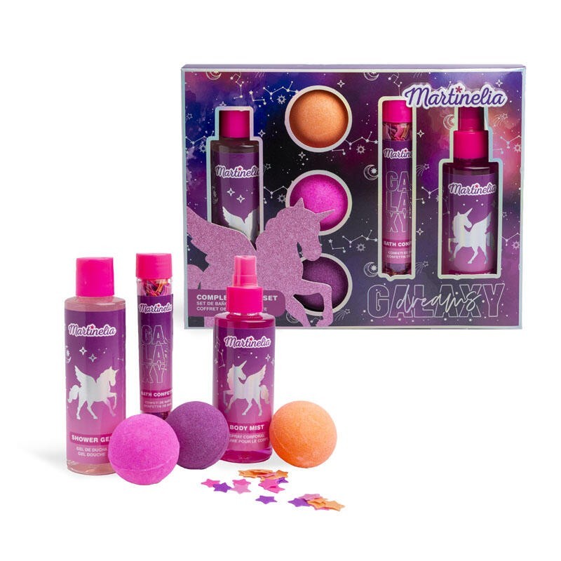 Set de baño infantil: confeti para el baño-bruma corporal-gel de ducha y 3 bombas de agua galaxy -MA-85427-Martinelia