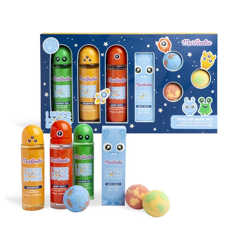 Set de baño infantil: sales de baño-bruma corporal-champú-gel de ducha y 3 bombas de baño more sp-MA-85408-Martinelia