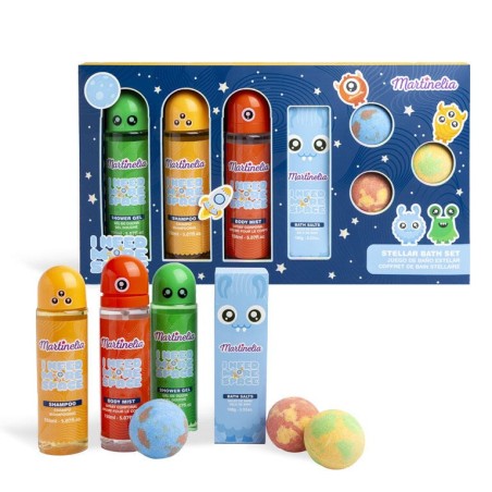 Set de baño infantil: sales de baño-bruma corporal-champú-gel de ducha y 3 bombas de baño more sp-MA-85408-Martinelia
