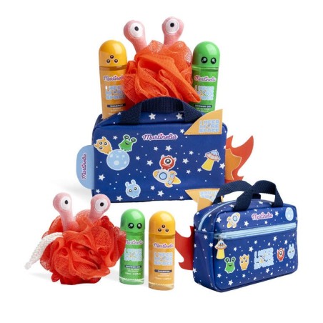 Set de baño infantil en neceser: gel de ducha-champú y esponja de alien more space martinelia-MA-85407-Martinelia