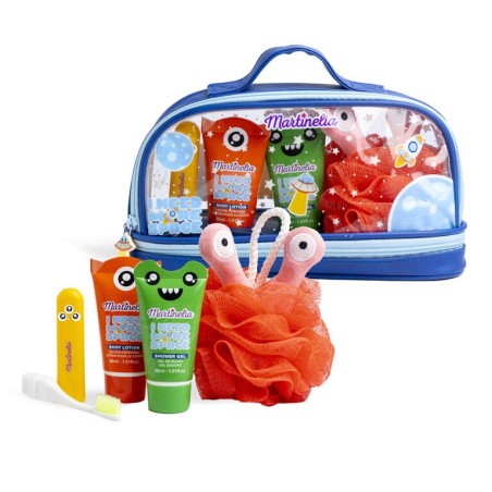 Set de baño infantil en neceser: gel de ducha-loción corporal-cepillo de dientes-esponja de alien-MA-85410-Martinelia