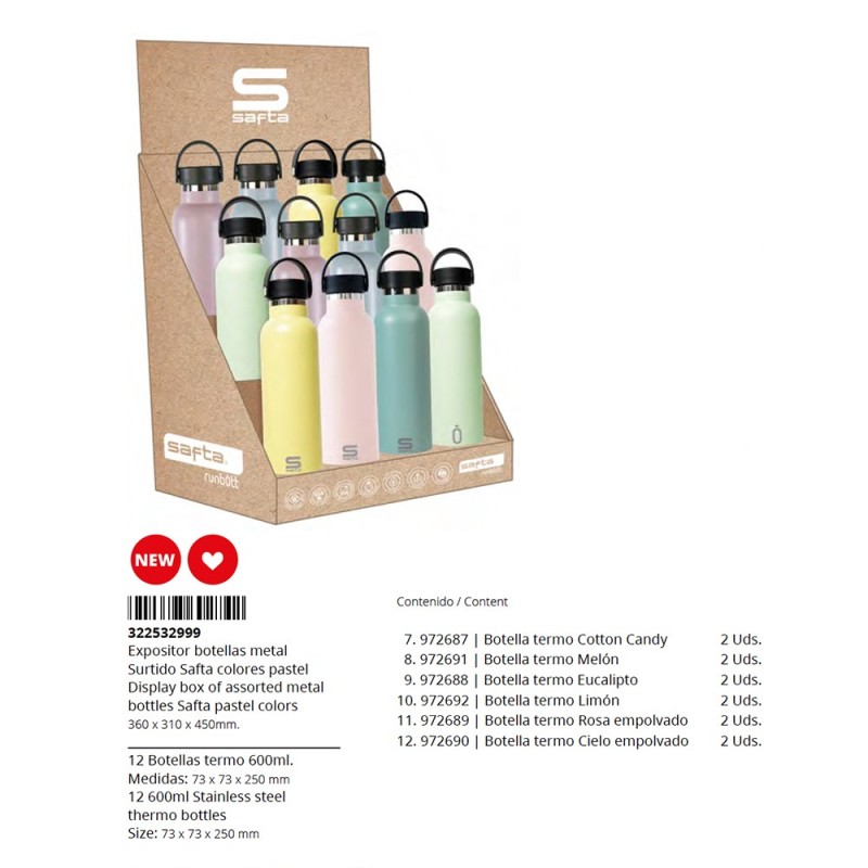 Expositor sobremesa botellas metal 600 ml colores pastel-SF-322532999-safta