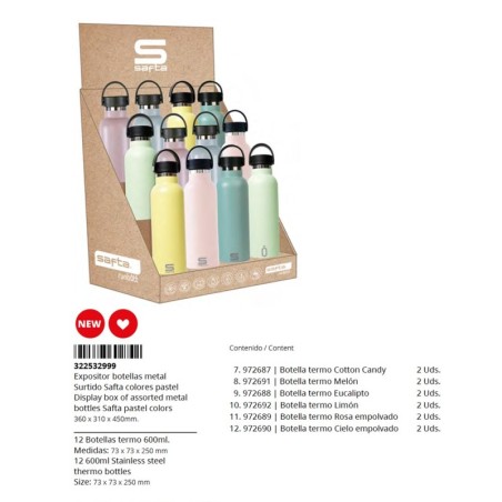 Expositor sobremesa botellas metal 600 ml colores pastel-SF-322532999-safta