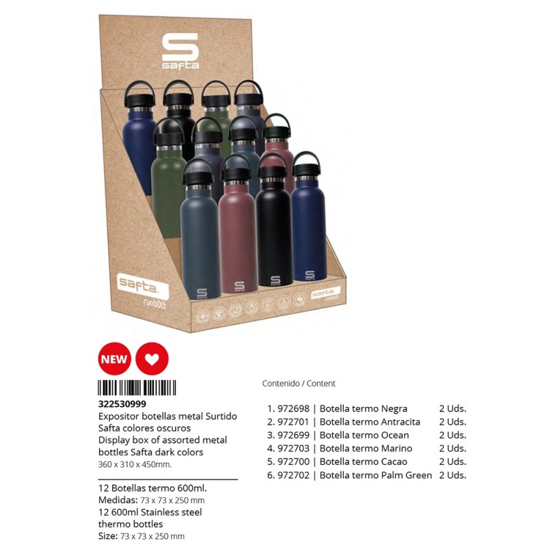 Expositor sobremesa botellas metal 600 ml colores oscuros-SF-322530999-safta