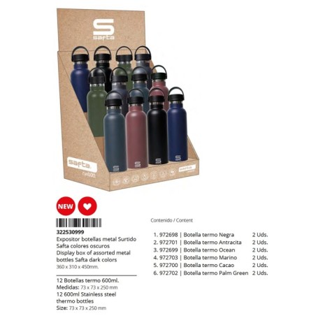 Expositor sobremesa botellas metal 600 ml colores oscuros-SF-322530999-safta