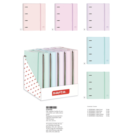 Expositor sobremesa carpetas 4 anillas 35 mm con recambio colores pastel surtidos-SF-522301966-safta