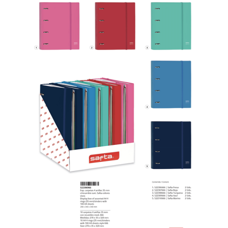 Expositor sobremesa carpetas 4 anillas 35 mm con recambio colores vivos surtidos-SF-522306966-safta